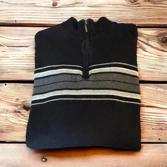 JA John Ashford Men's XL Black With Gray Stripes 1/4 Zip Casual/Work Sweater - Picture 4 of 4
